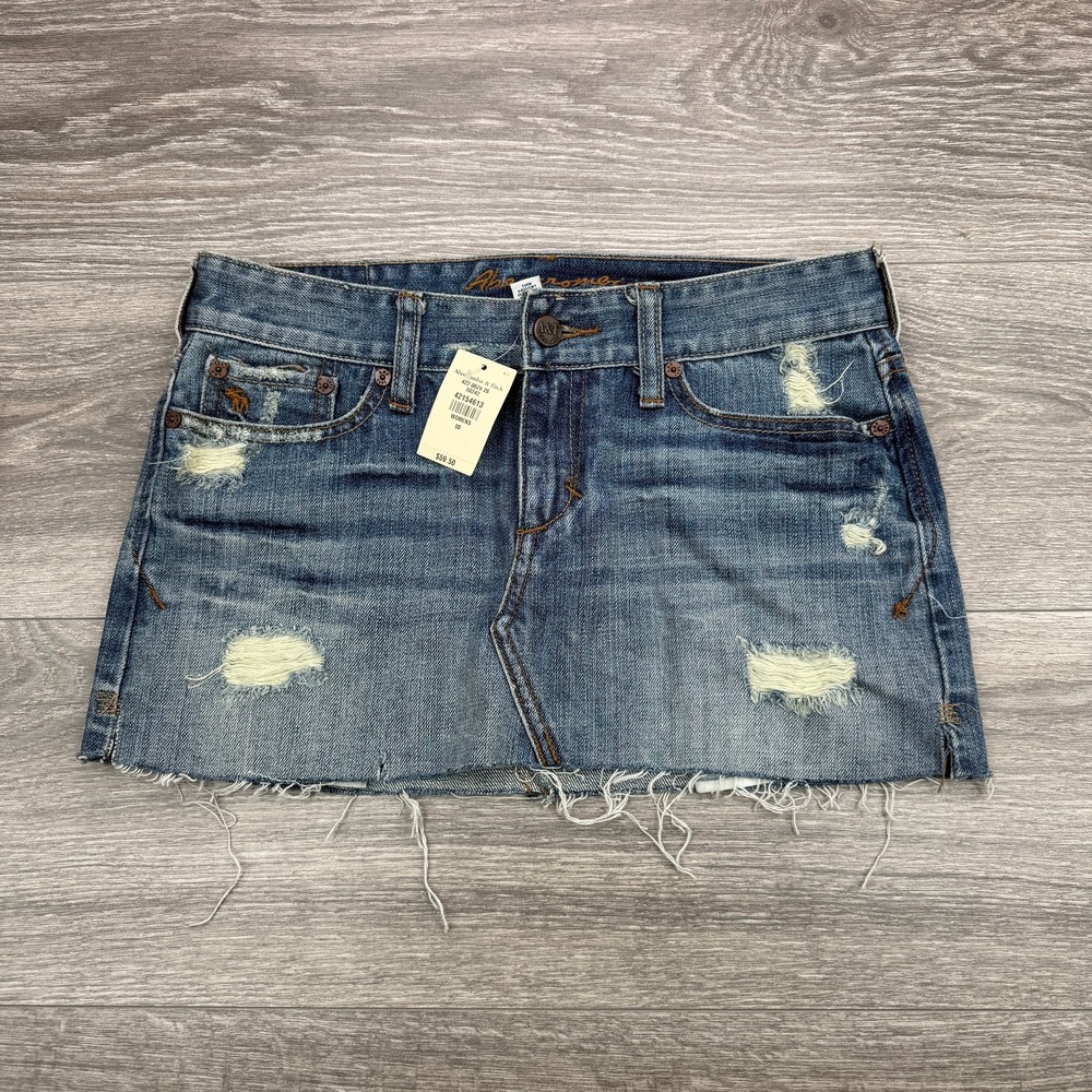 Abercrombie & Fitch Denim Skirt Womens 28 00 Y2K Distressed Low Rise Y2K VTG NWT